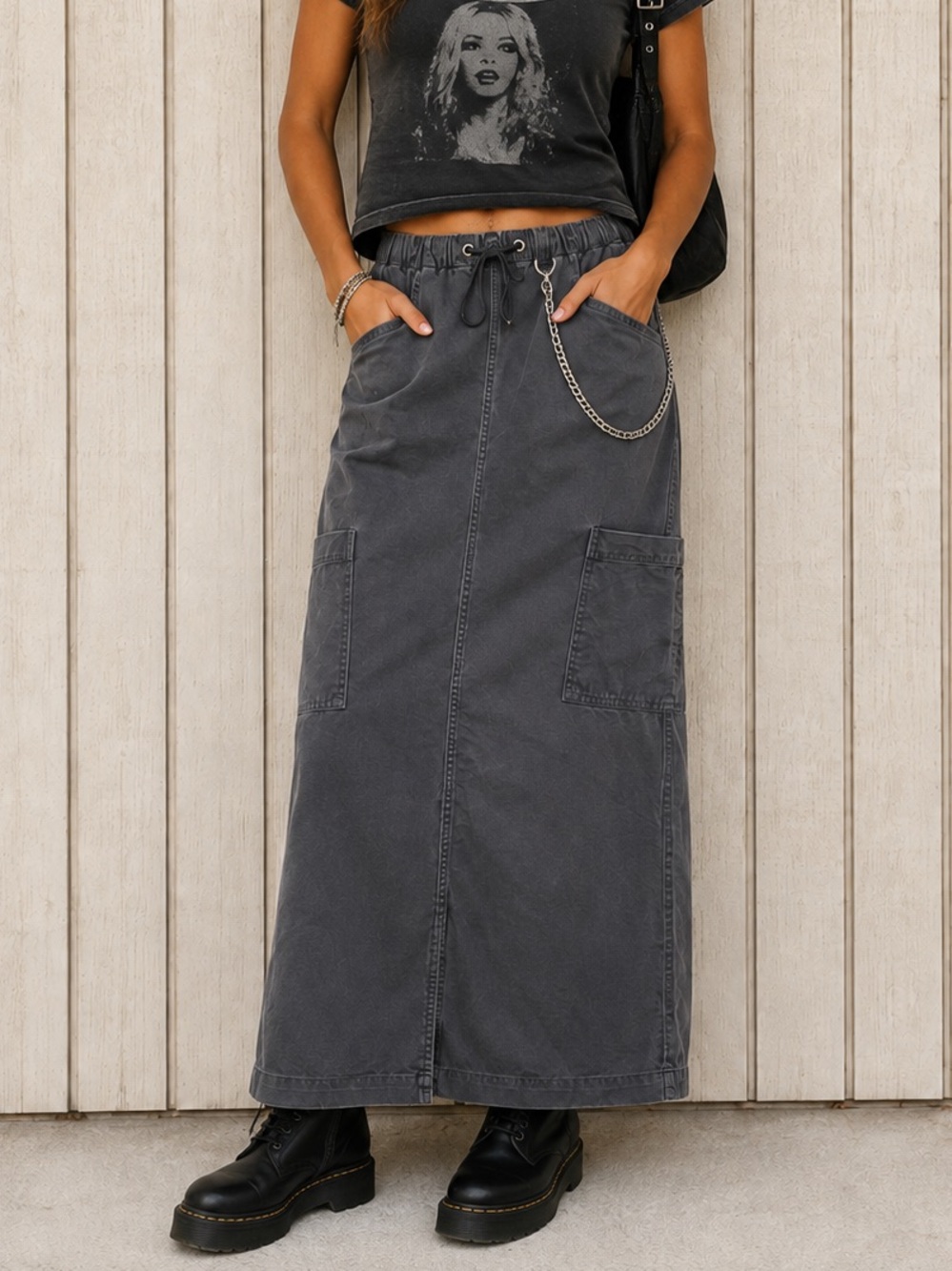 BDG Women's Grey Cargo High Waist Long Maxi Skirt SZ XS Y2K Style Cotton